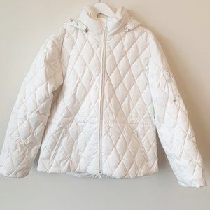 Larry Levine L Puffer Down Coat Ivory Winter Jacket Outerwear Quilted Zip Front
